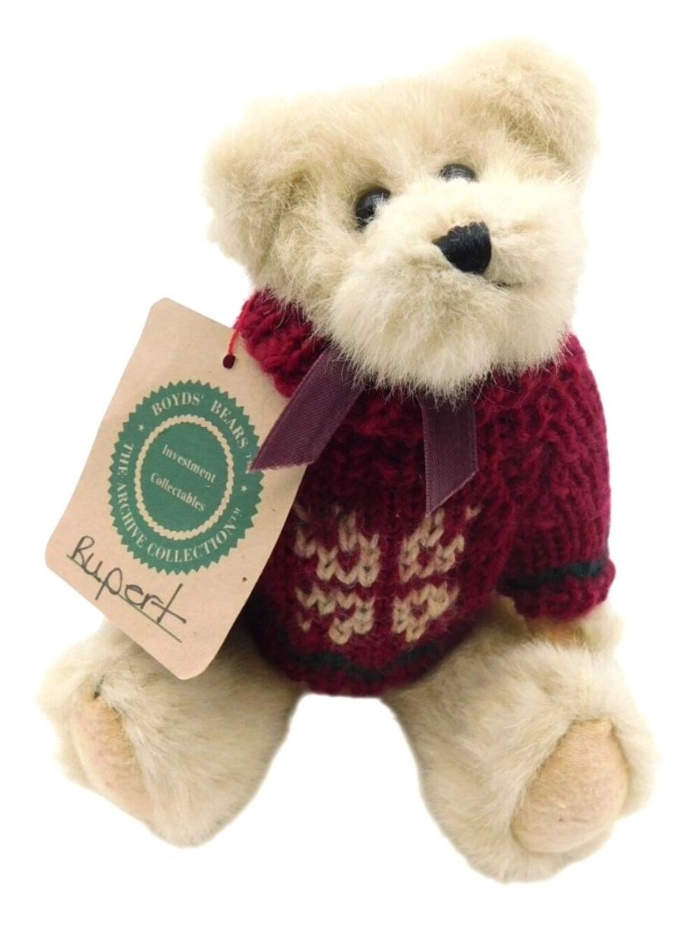 Boyds Bears Archive Collection Rupert Plush Teddy Bear Tag Red Knit Sweater 9"